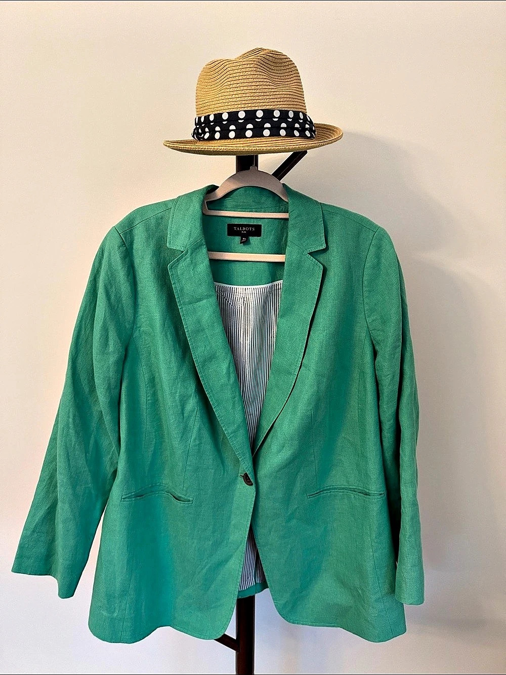 Talbots Classic 100% Linen Blazer Kelly Green Size 16W
